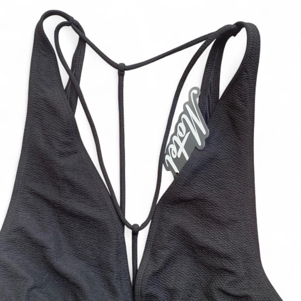 Deep Plunge Modern Minimalist Motel Rocks Black One Piece Swimsuit - Picture 2 of 6